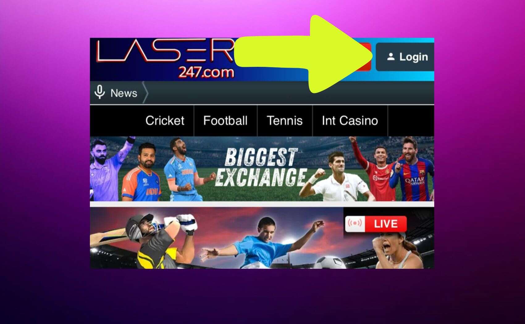 Laser247 India Click on the login button guide