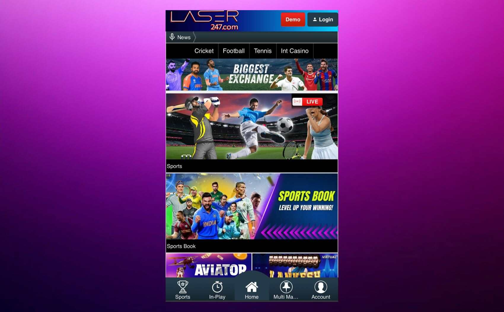 Laser247 India Open the app on your device